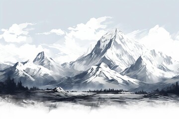 Obraz premium A beautiful landscape of snow capped mountains.