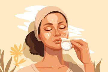 A woman is cleaning her face with a towel on her head, focusing on removing impurities and refreshing her skin after a skincare routine
