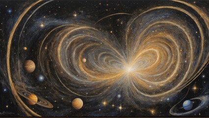 Artistic interpretation of a galaxy with an infinity symbol. Deep space exploration theme rendered in rich details.