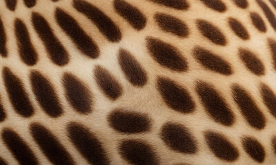 A pattern skin, with brown spots of varying shapes and sizes outlined by white lines, creating a distinct separation. The texture animal fur.