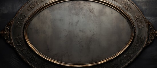 Round mirror gold frame black wall