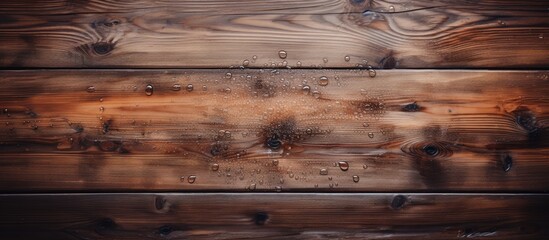Wooden table covered in abundant water drops - obrazy, fototapety, plakaty