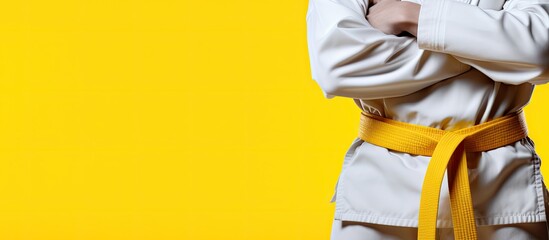 Focused martial artist white outfit yellow belt