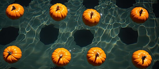 Floating pumpkins in water