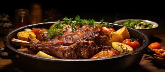 Close up of hearty dish with beef and potatoes