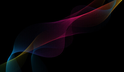 Abstract colorful wavy lines flowing on black background,can be used for music,technology design