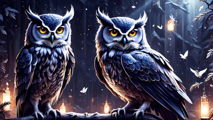 owl at night,background,Generative AI - obrazy, fototapety, plakaty