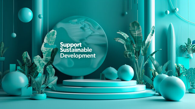 A bold teal setting with the statement "Support Sustainable Development" for International Day for the Preservation of the Ozone Layer.