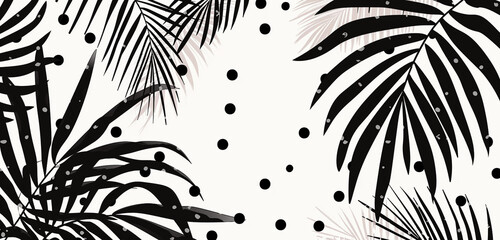 Bold black and white take on tropical: palm silhouettes with polka dots.