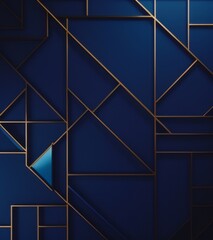 A blue geometric pattern with gold lines, set against an indigo background.