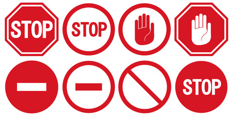 vector stop icon, prohibited passage, stop sign icon, no entry sign on white background, red stop logo, prohibition sign, vector artwork - obrazy, fototapety, plakaty