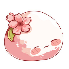 Cute kawaii mochi with sakura flowers. Japanese traditional confectionery. Vector illustration - 793803342