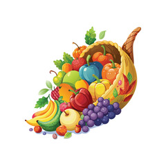 Watercolor horn full of fruits isolated