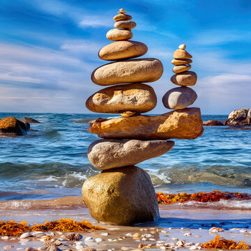 Perfect Balance Stone Structure by the Sea in Sunny Weather