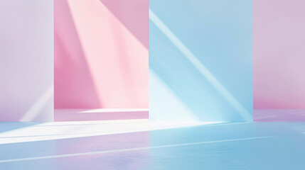 Aesthetic modern architecture background with pastel pink and light blue geometric lines, strong shadows. Generative AI