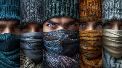 White background collage with photos of men in balaclavas - Powered by Adobe