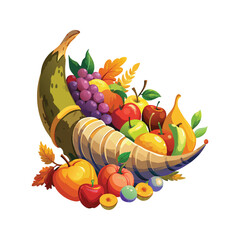 Watercolor horn full of fruits isolated