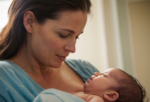 A tender moment as a mother breastfeeds her newborn, embodying maternal love and care.