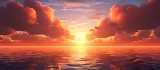 Fotobehang A serene ocean sunset with beautiful cloud formations © Ilgun