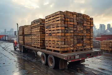 Truck Driver's Rig Cargo Securement Scenes depicting proper techniques for securing cargo on a flatbed trailer