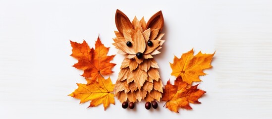 A fox crafted from leafs on white background