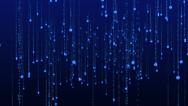 Technology background with rain of binary digits falling