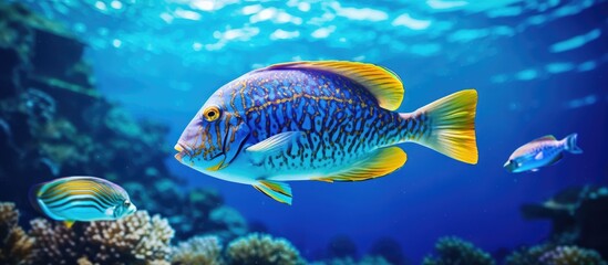 Fototapeta na wymiar A fish in a deep blue sea