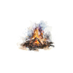Watercolor Illustration of a Campfireю Vector illustration design.