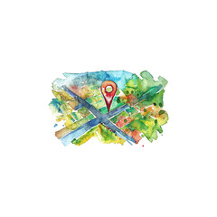 Abstract Watercolor Map with Location Pin. Vector illustration design.