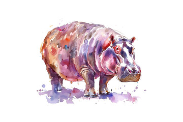 Expressive Watercolor Hippopotamus with Warm Tones. Vector illustration design.