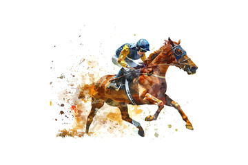 Equestrian Watercolor Art of Jockey Racing Horse. Vector illustration design.