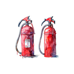 Red Fire Extinguishers Watercolor Painting. Vector illustration design.