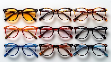 White background with different eyeglasses isolated.