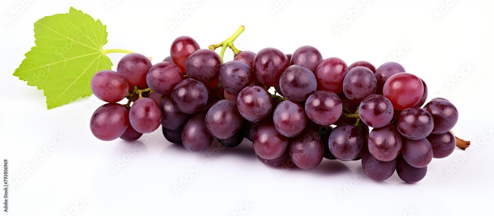 Poster Bunch of Grapes With Leaf on White Surface