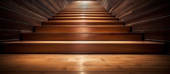 A wooden staircase ascending towards a bright light