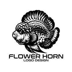 Flower Horn Fish Vector Logo Design