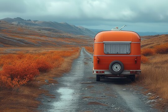 Vintage Caravan Travel Retro caravan on a road trip adventure across scenic landscapes
