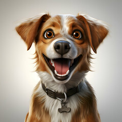 Funny dog with happy expression and tongue out. 3d illustration