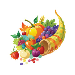 Watercolor horn full of fruits isolated