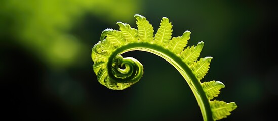 Close-up of fern leaf on green backdrop