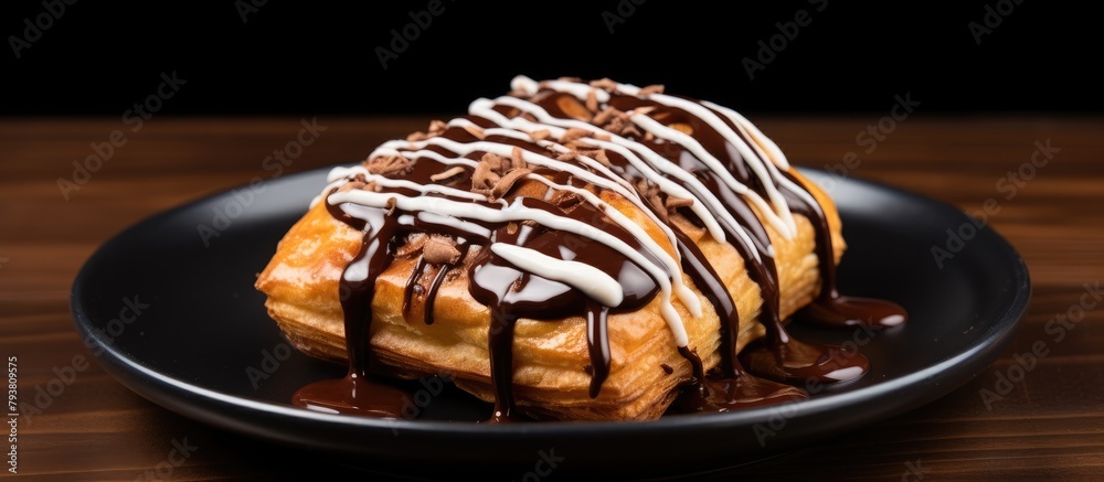 Canvas Prints Chocolate pastry on black plate