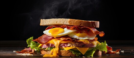 Bacon egg sandwich with lettuce and cheese on bun