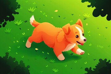 Puppy playtime, cute dogs frolicking, grassy yard, cartoonish and joyful illustration, playful and lively, sunny afternoon