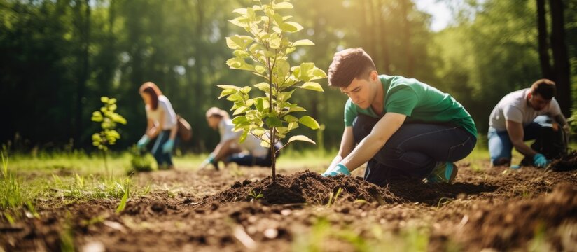 A group planting tree dirt