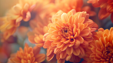 Closeup of orange Mums flower with copy space 