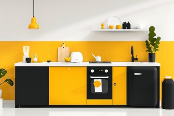 Modern kitchen, sleek appliances, clean design, architectural illustration, stylish and functional, bright morning