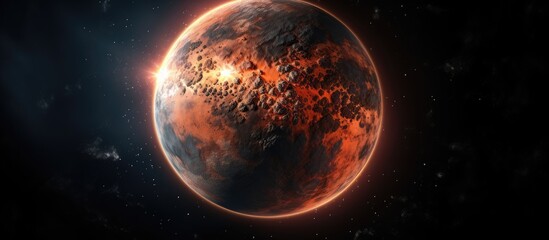 A planet glowing red at its center