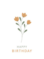 Happy birthday card flowers on white background
