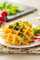 fried crispy vegetable potato waffles