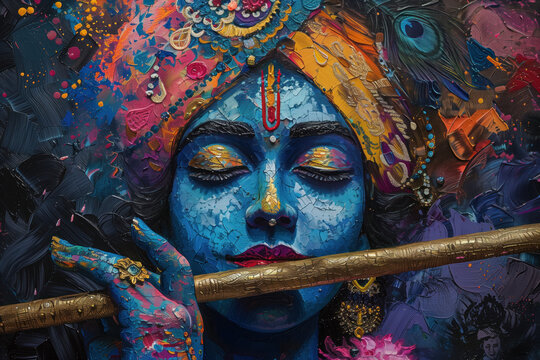 Naklejki Painting of Krishna, Generative AI